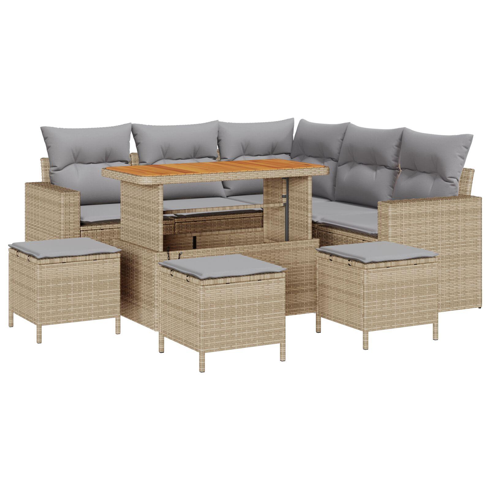 Havesofa sæt 9 stk i beige polyrattan med bord