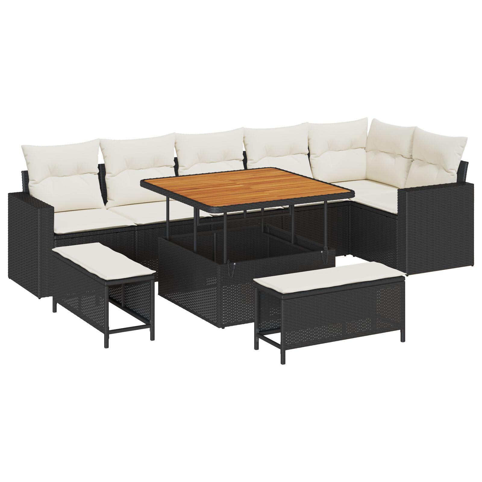Havesofa sæt i sort polyrattan - modulært loungesæt, 9 dele