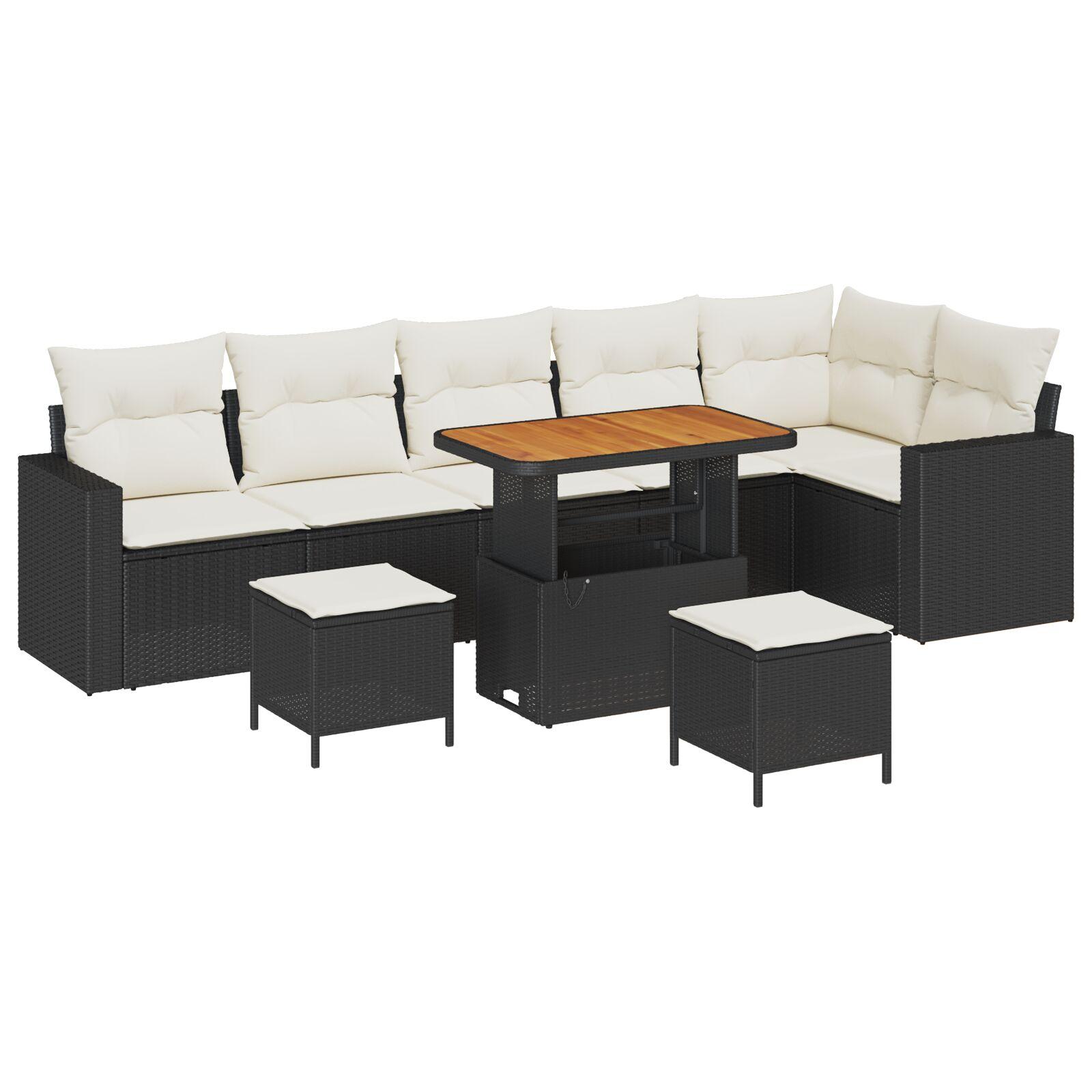Havesofa sæt i sort polyrattan - 9 dele, modulært loungesæt til terrasse og have
