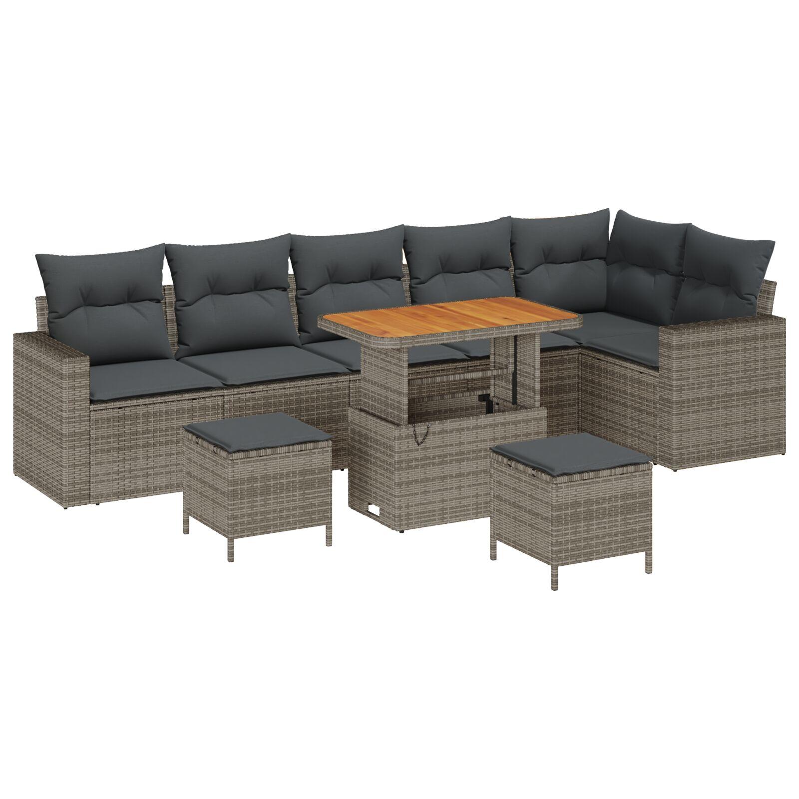 Havesofa sæt i grå polyrattan - 9 dele, modulært loungesæt til terrasse og have