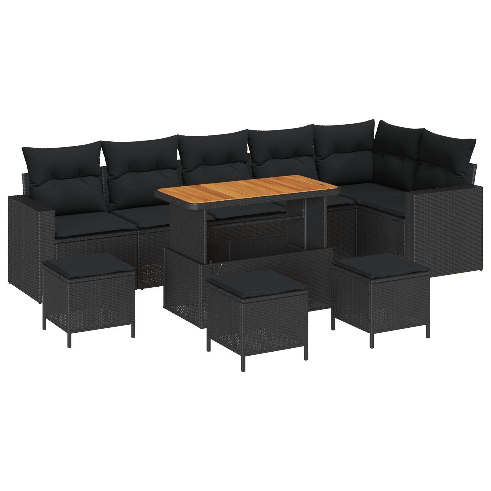 Havesofa Sæt 10 stk Sort polyrattan