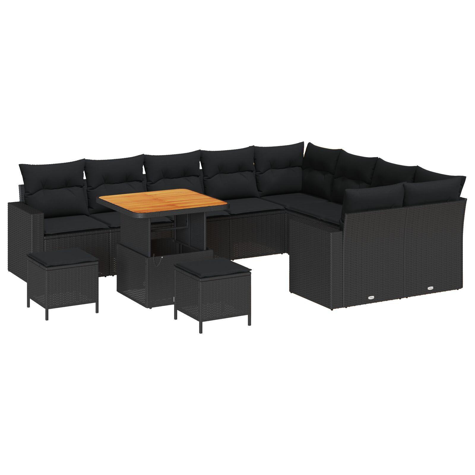 Havesofa Sæt 12 stk Sort polyrattan