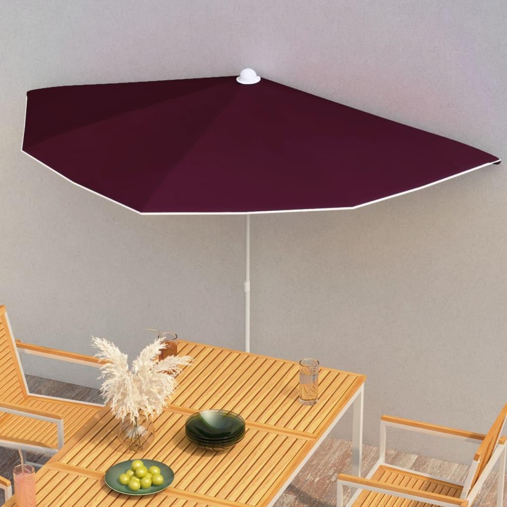 Billede af Halv parasol med stang 180x90 cm bordeaux