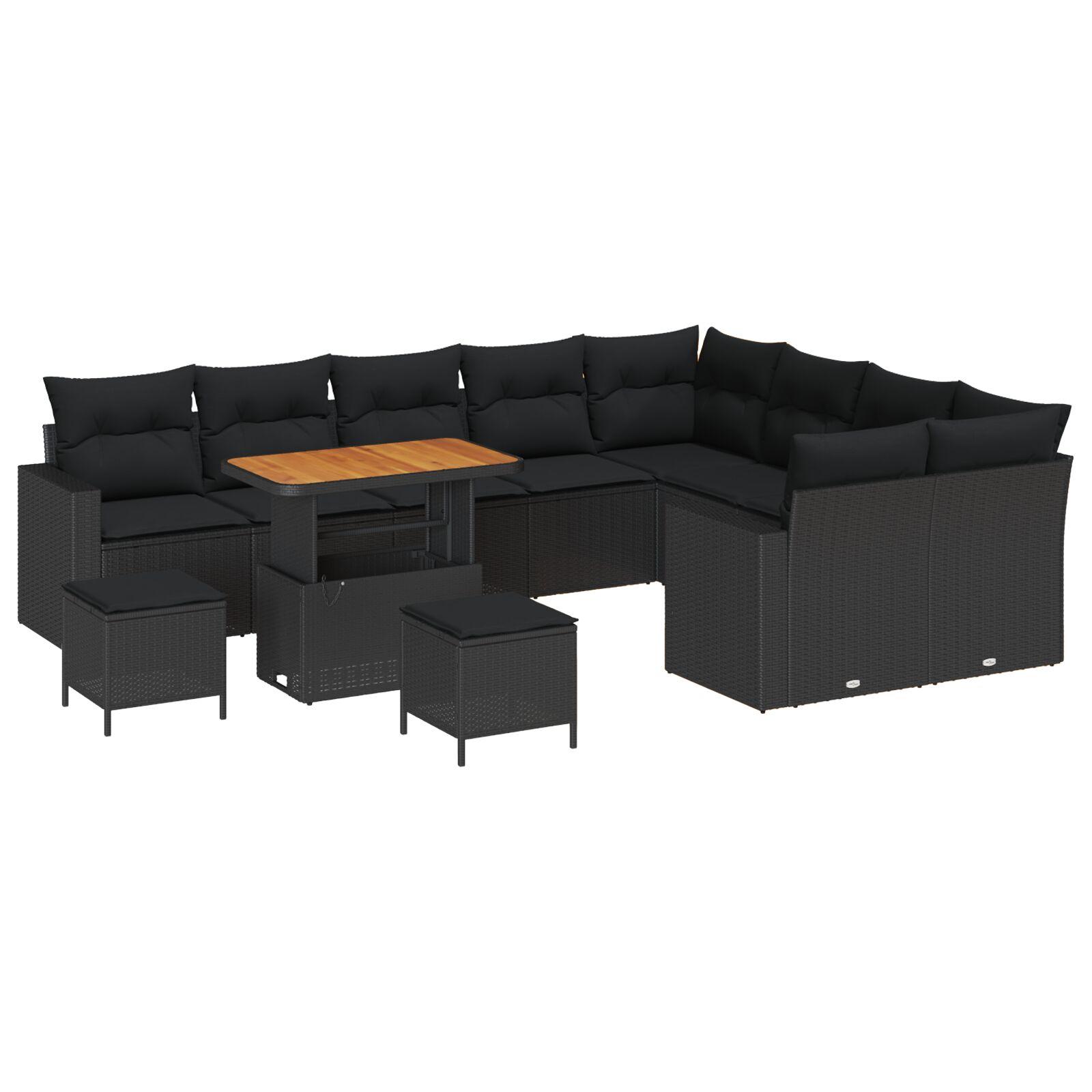 Havesofa Sæt 12 stk Sort polyrattan