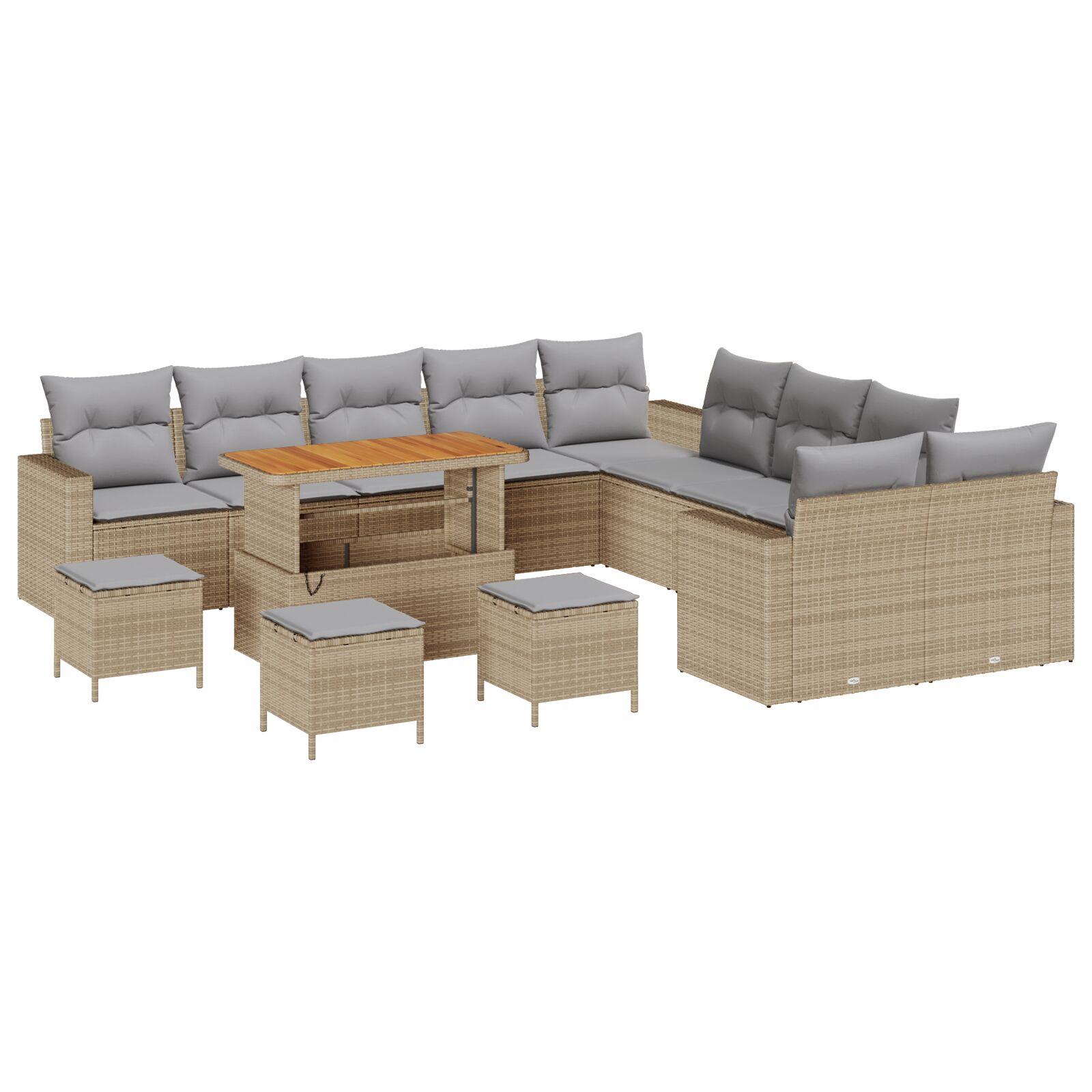 14 Stykker Havemøbel Sæt Med Puder Beige Poly Rattan Akacia 4 Stykker Havemøbel Sæt Med Puder Beige Poly Rattan Akacia