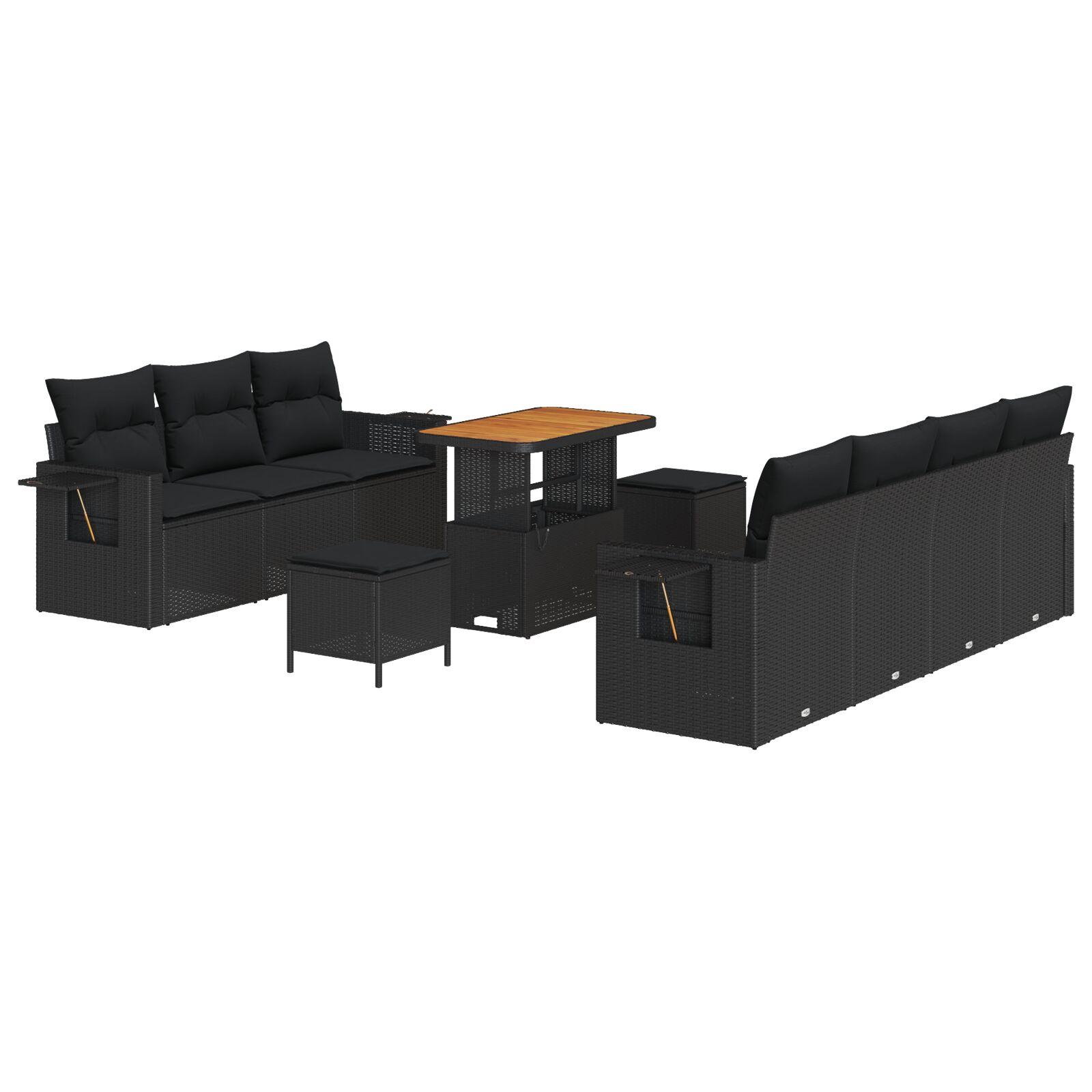 Havesofa Sæt 10 stk Sort polyrattan