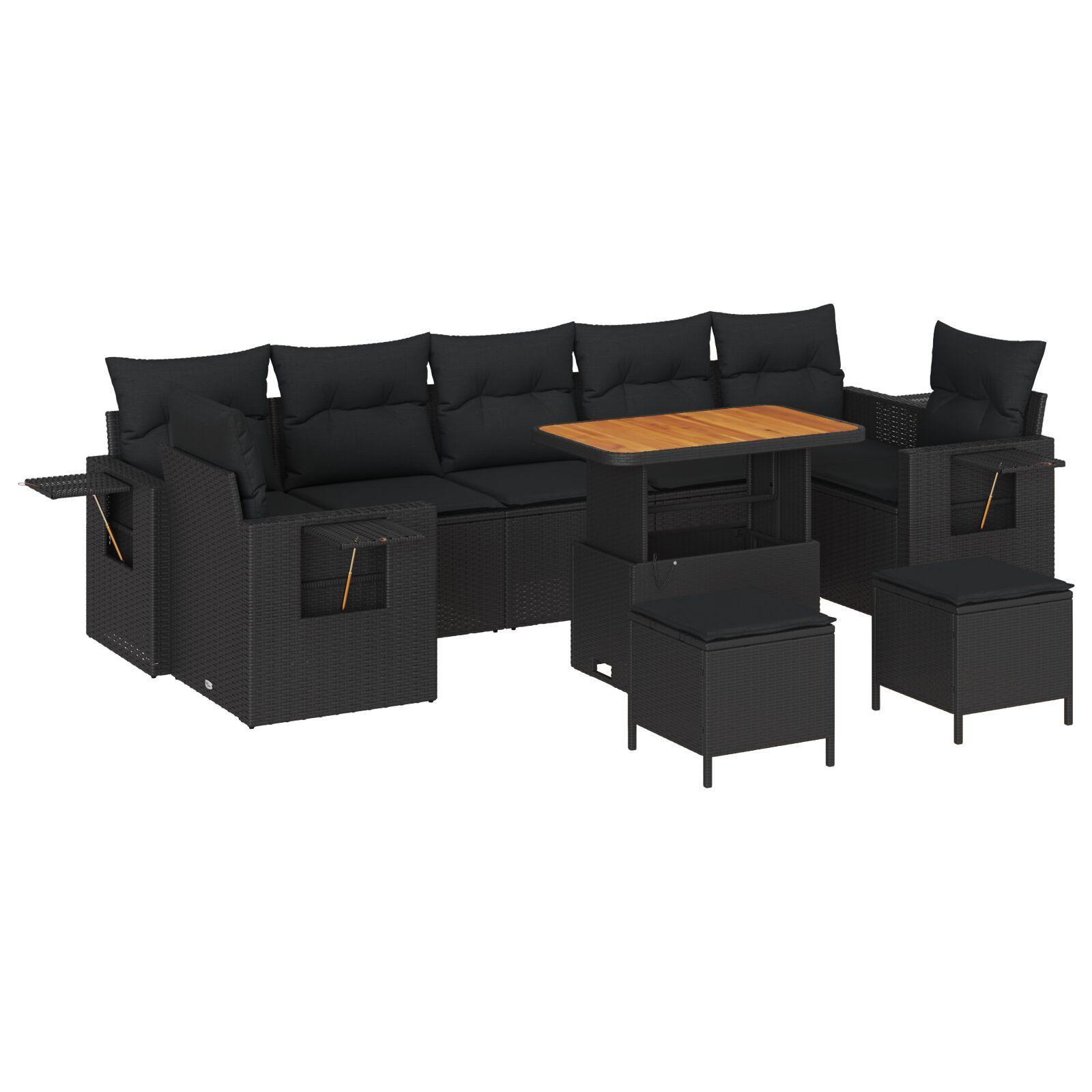Havesofa sæt i sort polyrattan - modulært loungesæt, 10 dele