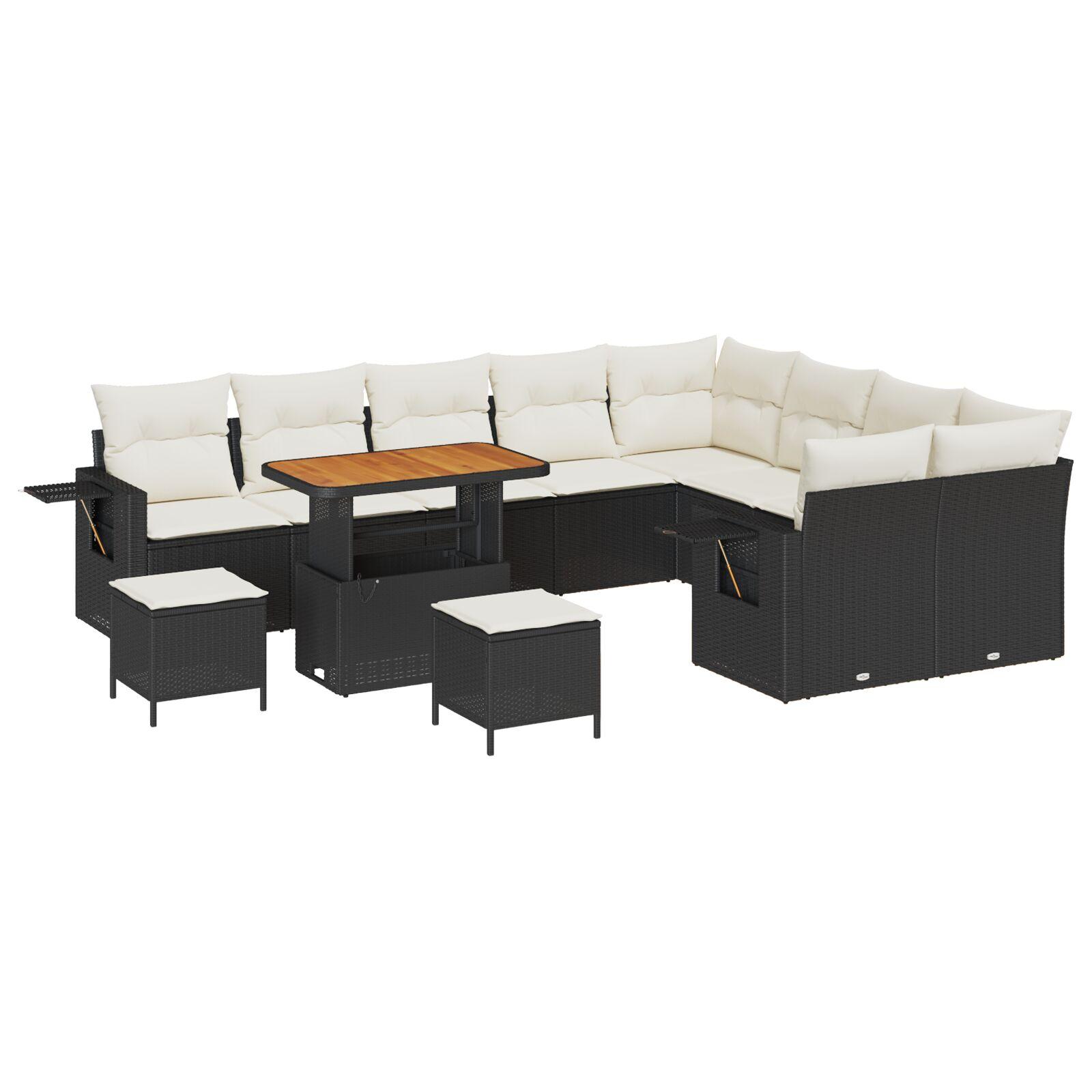Havesofa sæt 12 dele i sort polyrattan - modulært loungesæt til terrasse og have