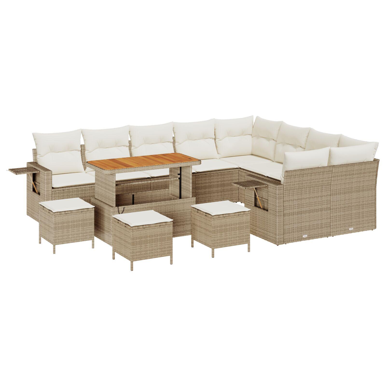 13 Delt Havemøbel Sæt Med Puder Beige Poly Rattan Akacia 4 Delt Havemøbel Spisesæt Med Puder Beige Poly Rattan Akacia