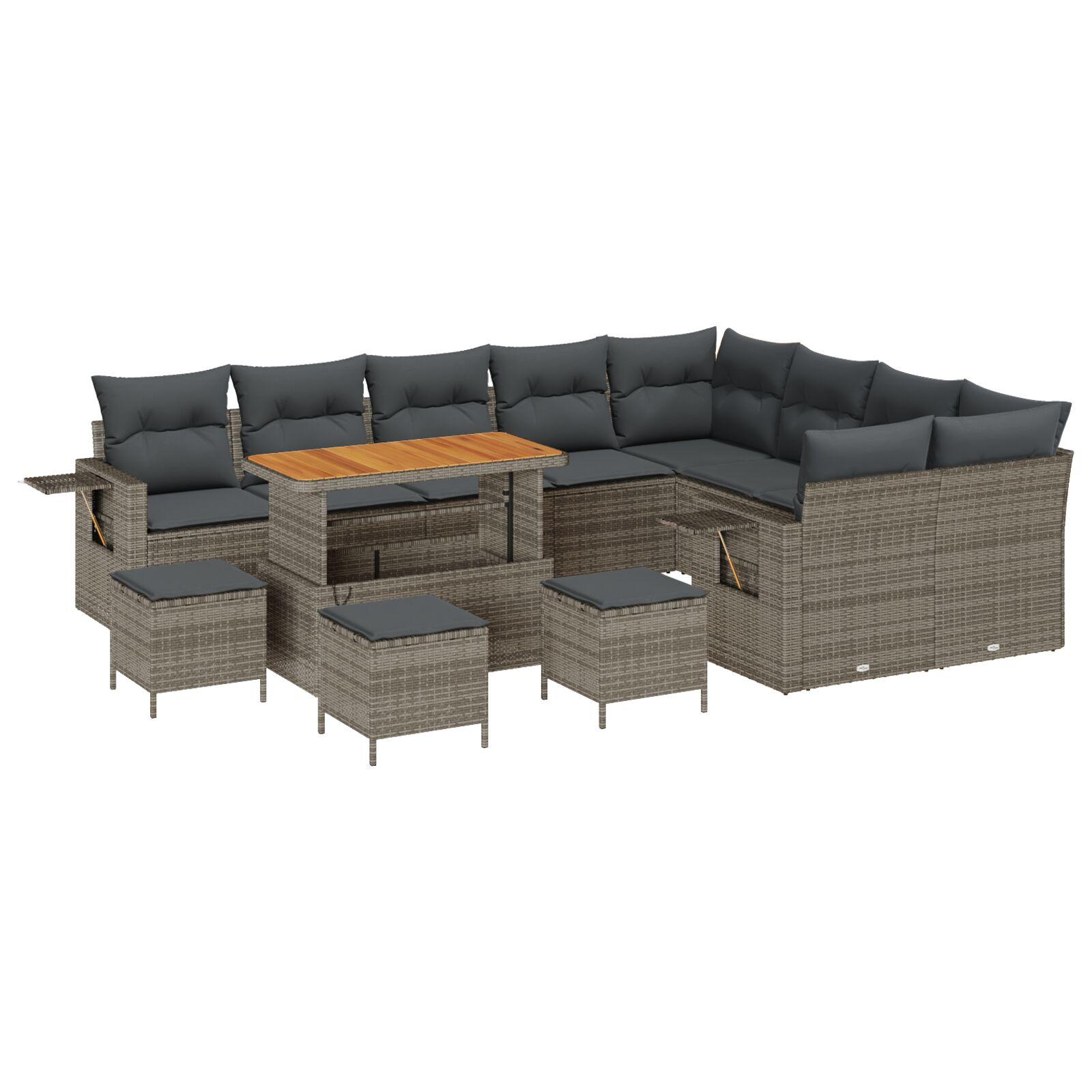 Havesofa sæt i grå polyrattan - 13 dele, modulært loungesæt