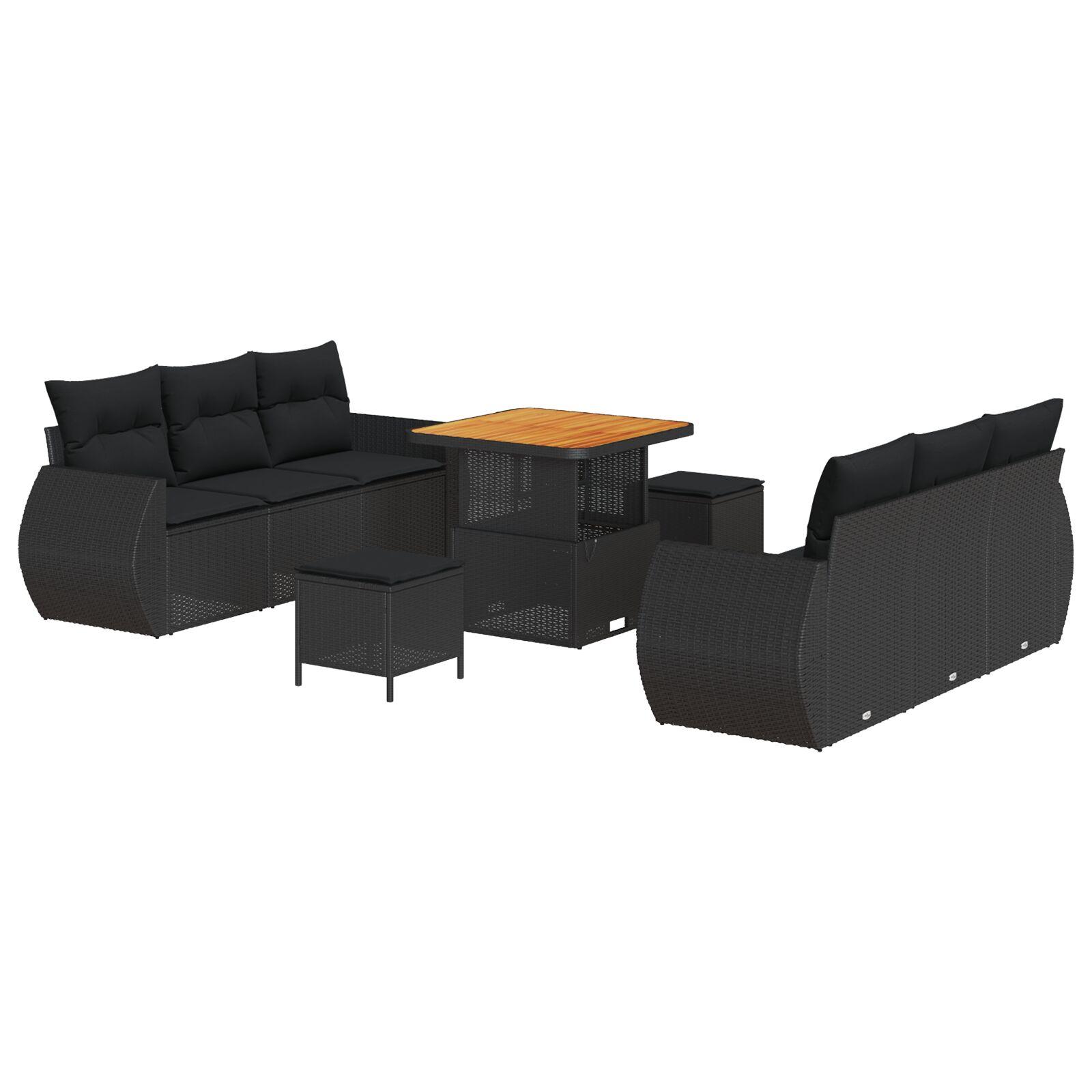 Havesofa sæt med puder og opbevaring 9 stk i sort polyrattan
