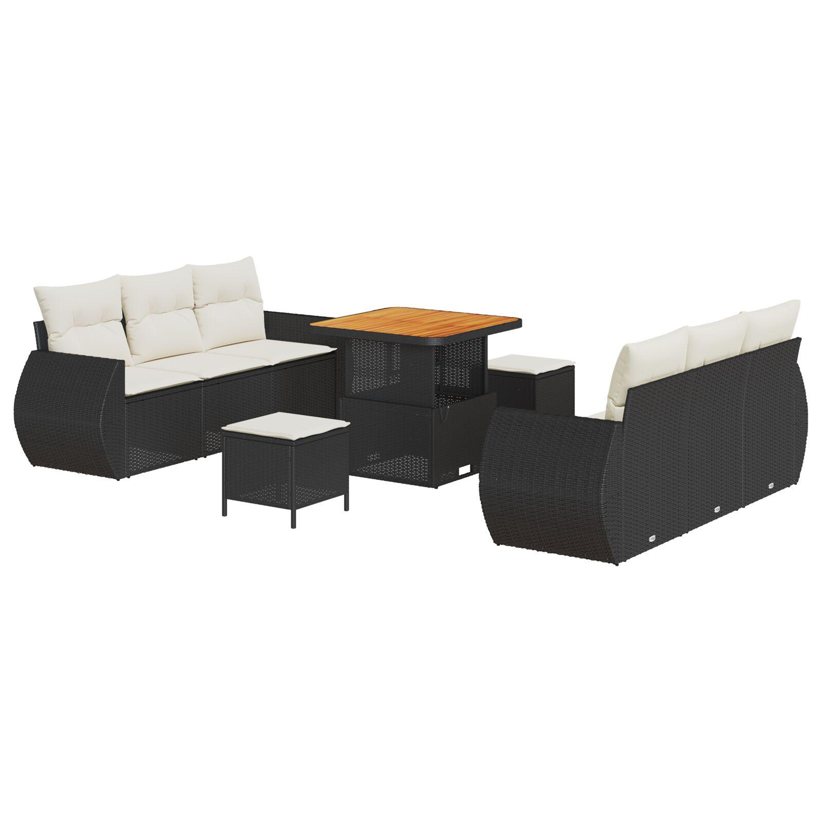 Havesofa Sæt Med Pude Med Opbevaring 9 Dele Polyrattan - Sort / Cremehvid