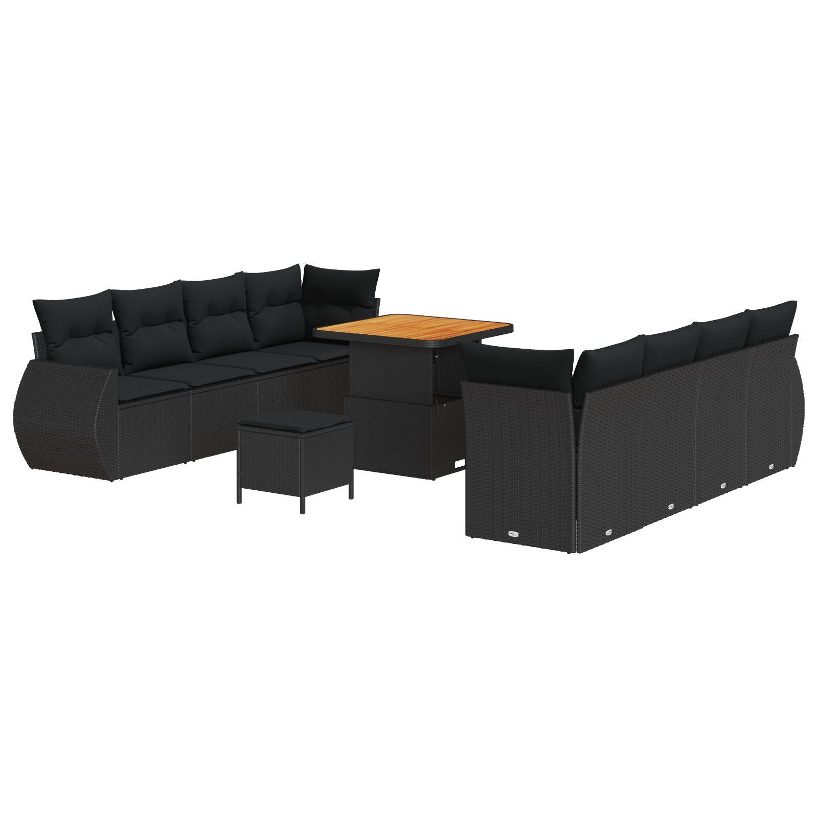 11 Stykker Have Sofa Sæt Med Hynder Sort Poly Rattan Akacia 3 Stykker Have Spisebord Sæt Med Hynder Sort Poly Rattan Akacia