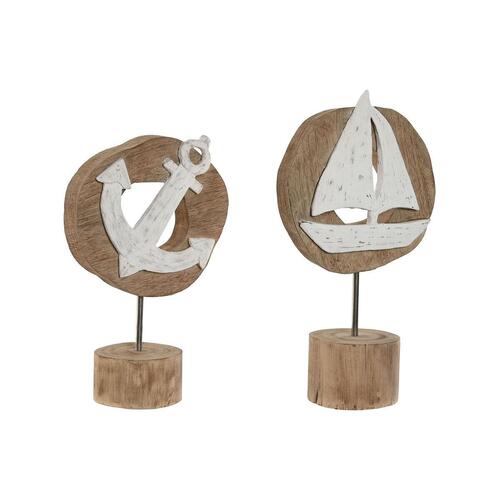 Dekorative figurer - Hvid/Natur, Anker & Skib, 19 × 10 × 38 cm (sæt á 2)