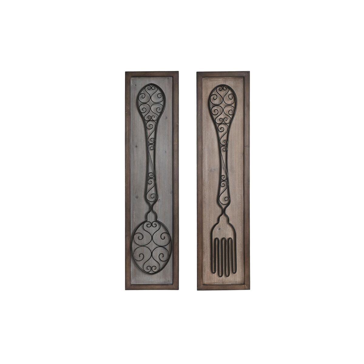Vægdekoration - bestik i metal og træ, ældet look (2 stk., 24 × 5 × 99 cm)