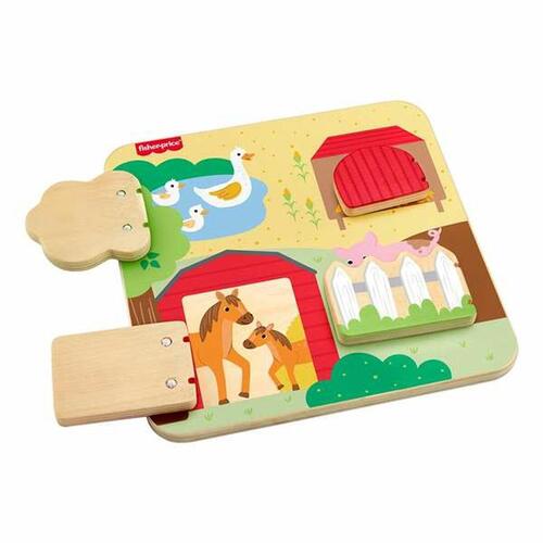 Mattel træpuslespil - Wooden Farm Animals Board, 20 × 20 × 1,91 cm