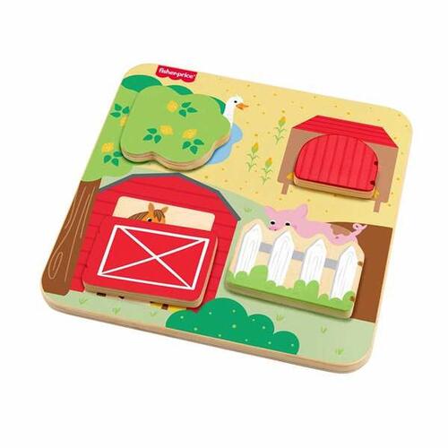 Mattel træpuslespil - Wooden Farm Animals Board, 20 × 20 × 1,91 cm