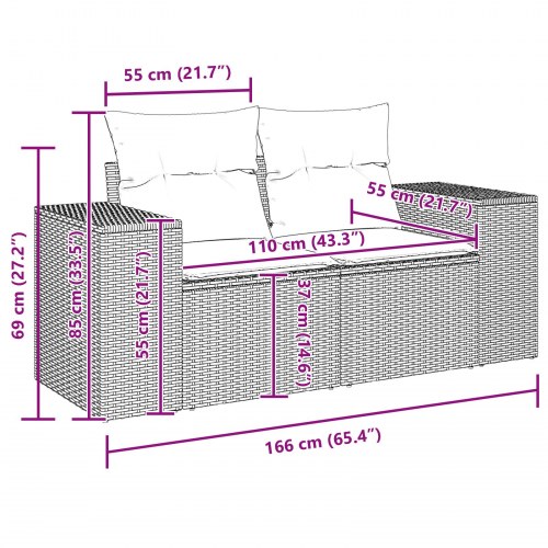 13 Styk Have Sofa Sæt med Puder Beige Poly Rattan Acacia, 3 Styk Have Spisesæt med Puder Beige Poly Rattan Acacia