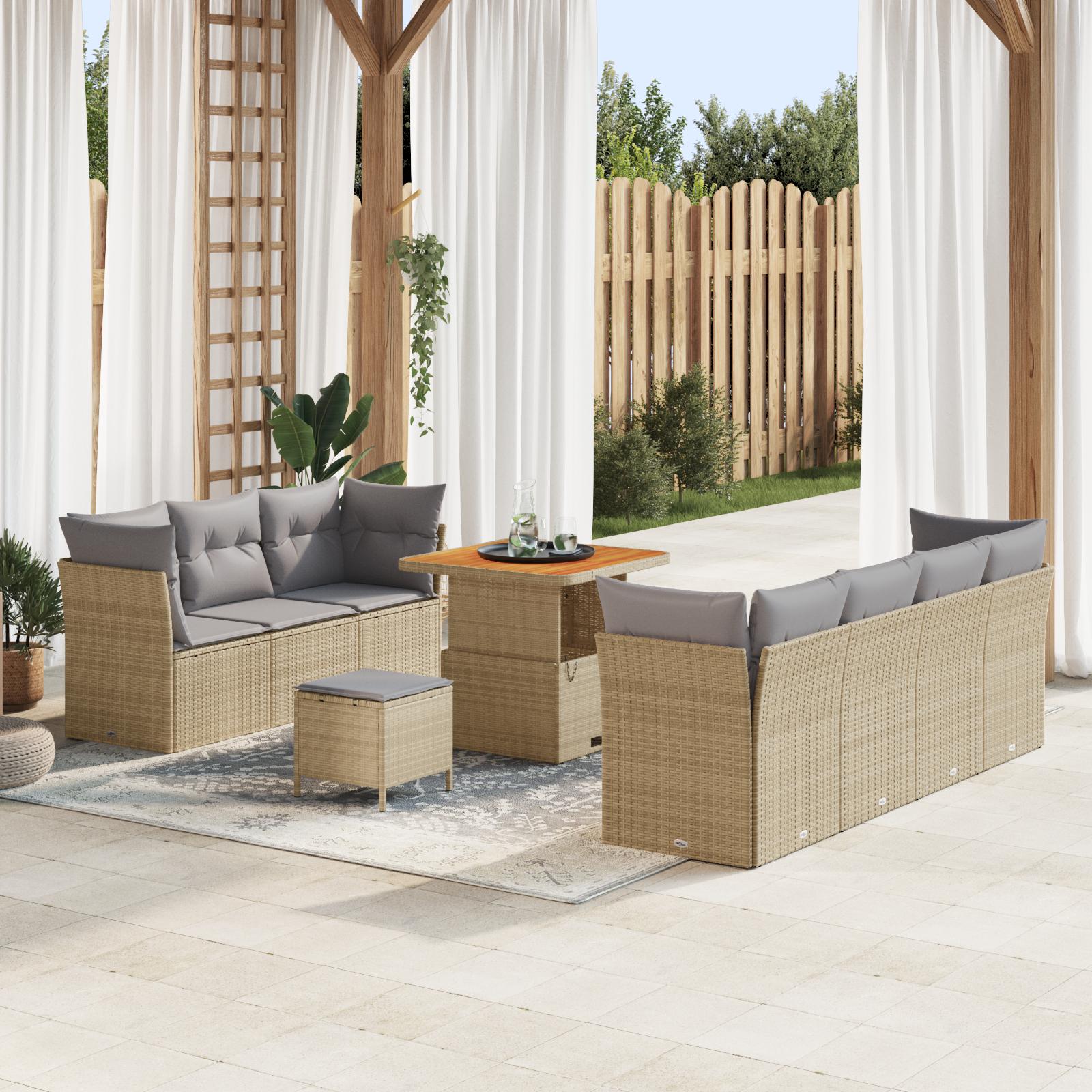 Havesofa Sæt med pude 10 stk beige og lysegrå 80 x 80 x 71 cm