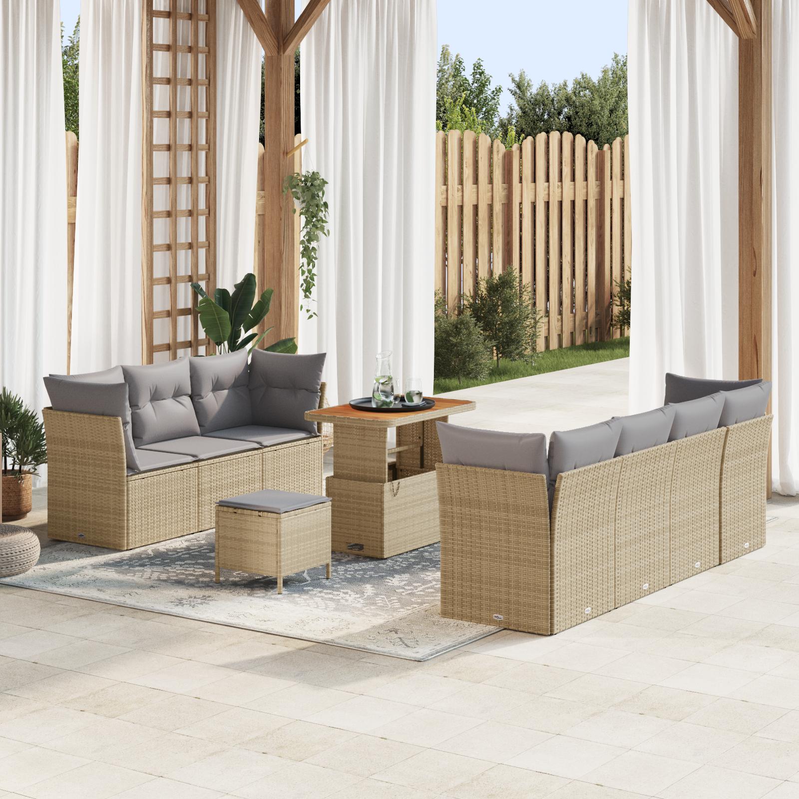 Havesofa Sæt med pude 10 stk beige og lysegrå 90 x 55 x 71 cm
