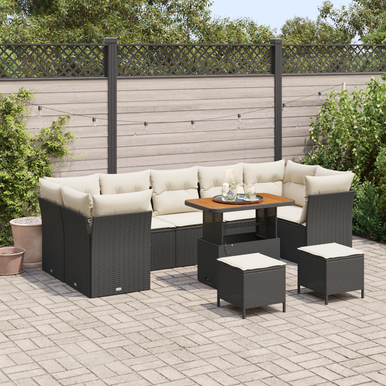Havesofa Sæt 10 stk Sort og cremefarvet 90 x 55 x 71 cm