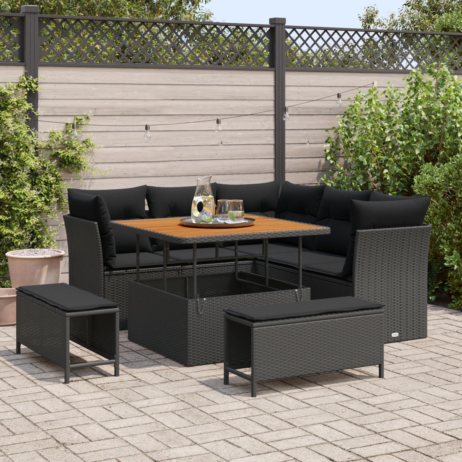 Havesofa Sæt med pude 8 stk Sort 100 x 100 x 71 cm