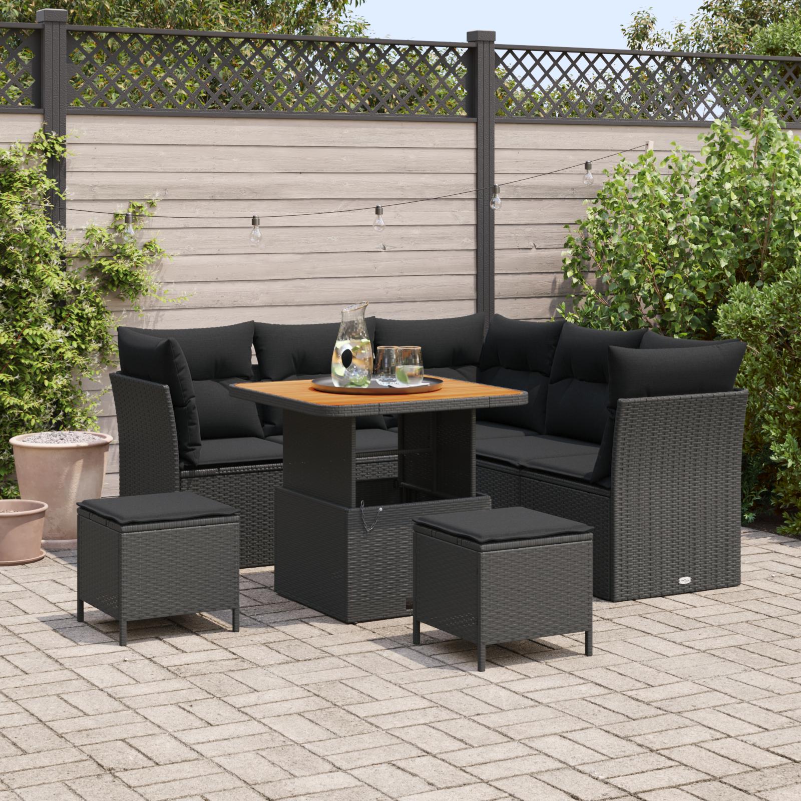 Havesofa Sæt med pude med opbevaring 8 stk Sort 80 x 80 x 71 cm