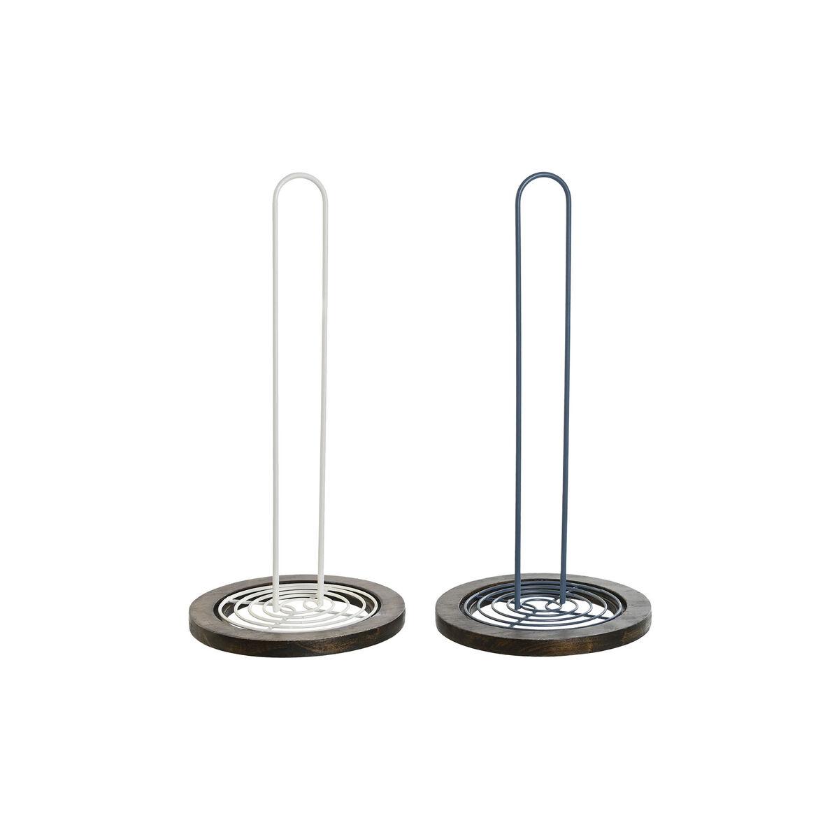 Køkkenrulleholder DKD Home Decor Blå Hvid Metal Gummitræ 15 x 15 x 31 cm (2 enheder)