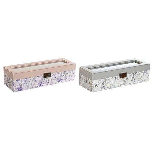 Opbevaringsboks til ur DKD Home Decor Hvid Grå Syren Lyserød Krystal 33 x 11 x 9 cm (2 enheder)