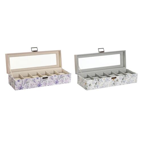 Opbevaringsboks til ur DKD Home Decor Hvid Grå Syren Lyserød Krystal 33 x 11 x 9 cm (2 enheder)