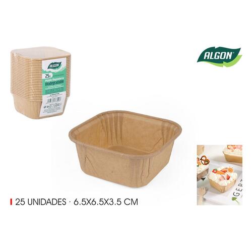 Algon bageforme i papir - 6,5 × 6,5 × 3,5 cm, 25 stk. (36 pakker)