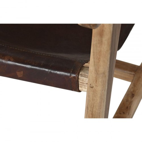 Lænestol i teak og mørkebrunt læder, 68 × 86 × 86 cm