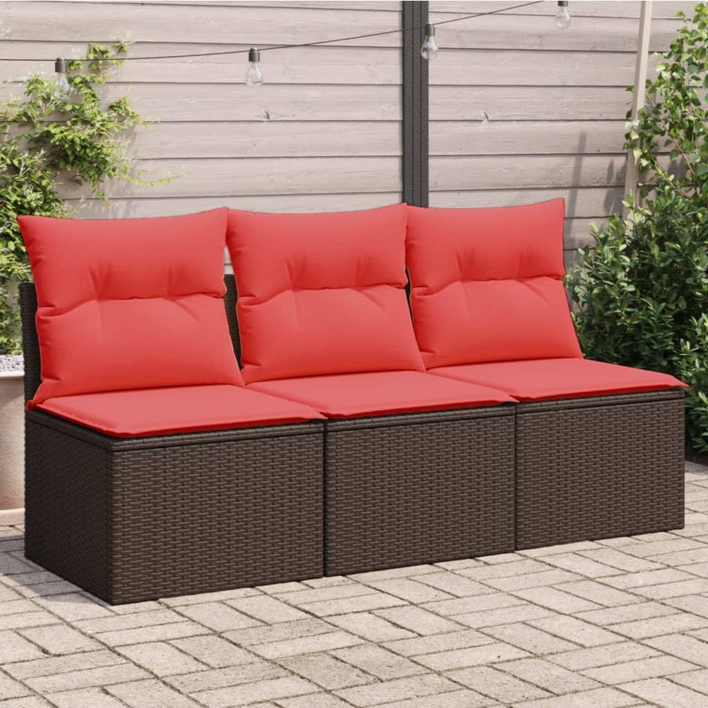 Havesofa med hynder 3-personers brun polyrattan
