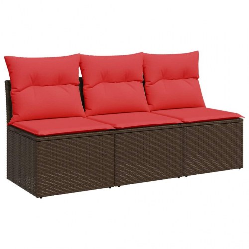 Havesofa 3-personers med hynder og opbevaring - brun/rød polyrattan