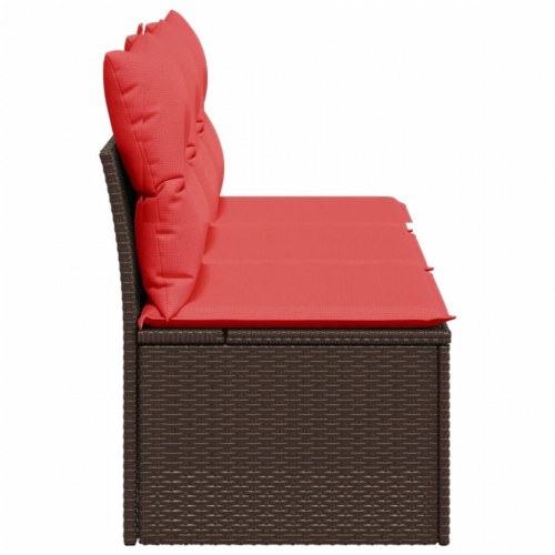 Havesofa 3-personers med hynder og opbevaring - brun/rød polyrattan