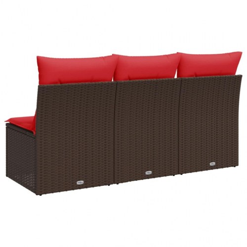 Havesofa 3-personers med hynder og opbevaring - brun/rød polyrattan