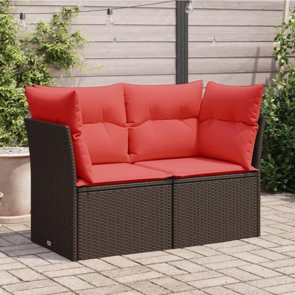 Havesofa med hynder 2-personers brun polyrattan