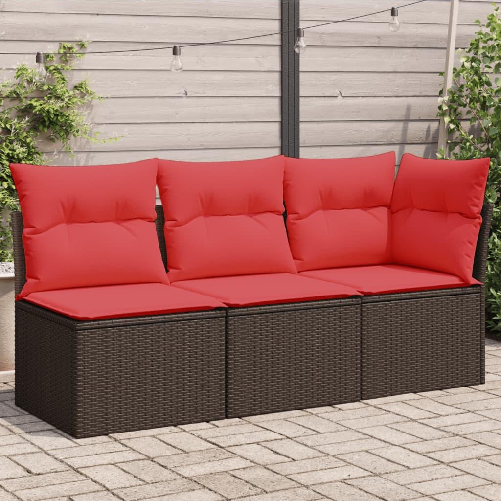 Havesofa med hynder 3-personers brun polyrattan