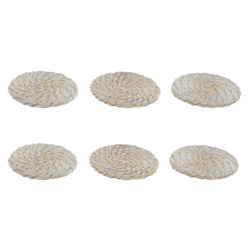 Varmebrikker i bambus/spanskrør - hvid/natur, 12 x 12 x 6 cm (sæt)