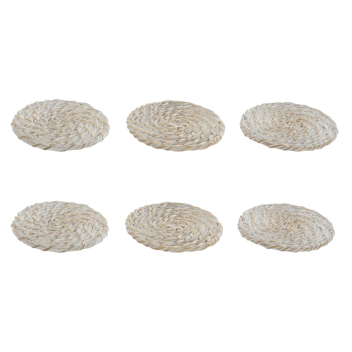 Varmebrikker i bambus/spanskrør - hvid/natur, 12 x 12 x 6 cm (sæt)