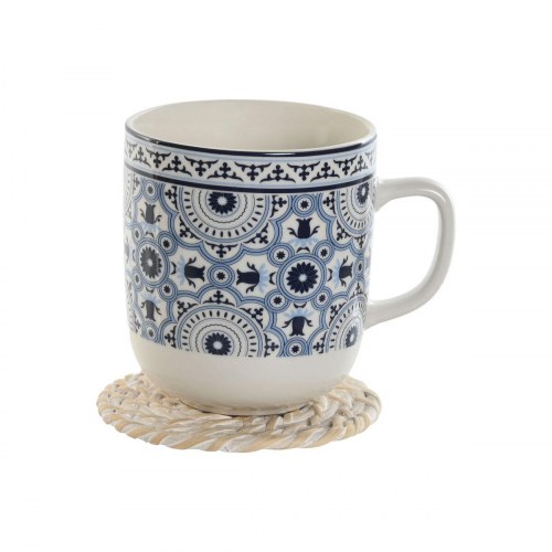 Varmebrikker i bambus/spanskrør - hvid/natur, 12 x 12 x 6 cm (sæt)