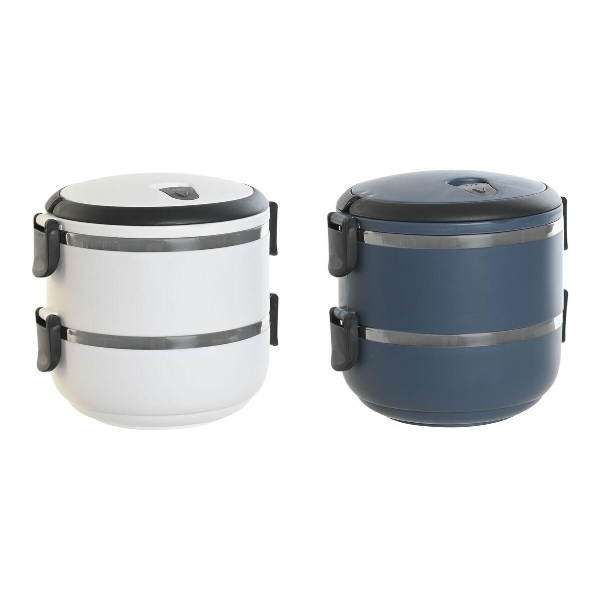 Madkasse sæt - blå/hvid/mørkegrå, rustfrit stål & polypropylen, 1,5 l (2 stk.)