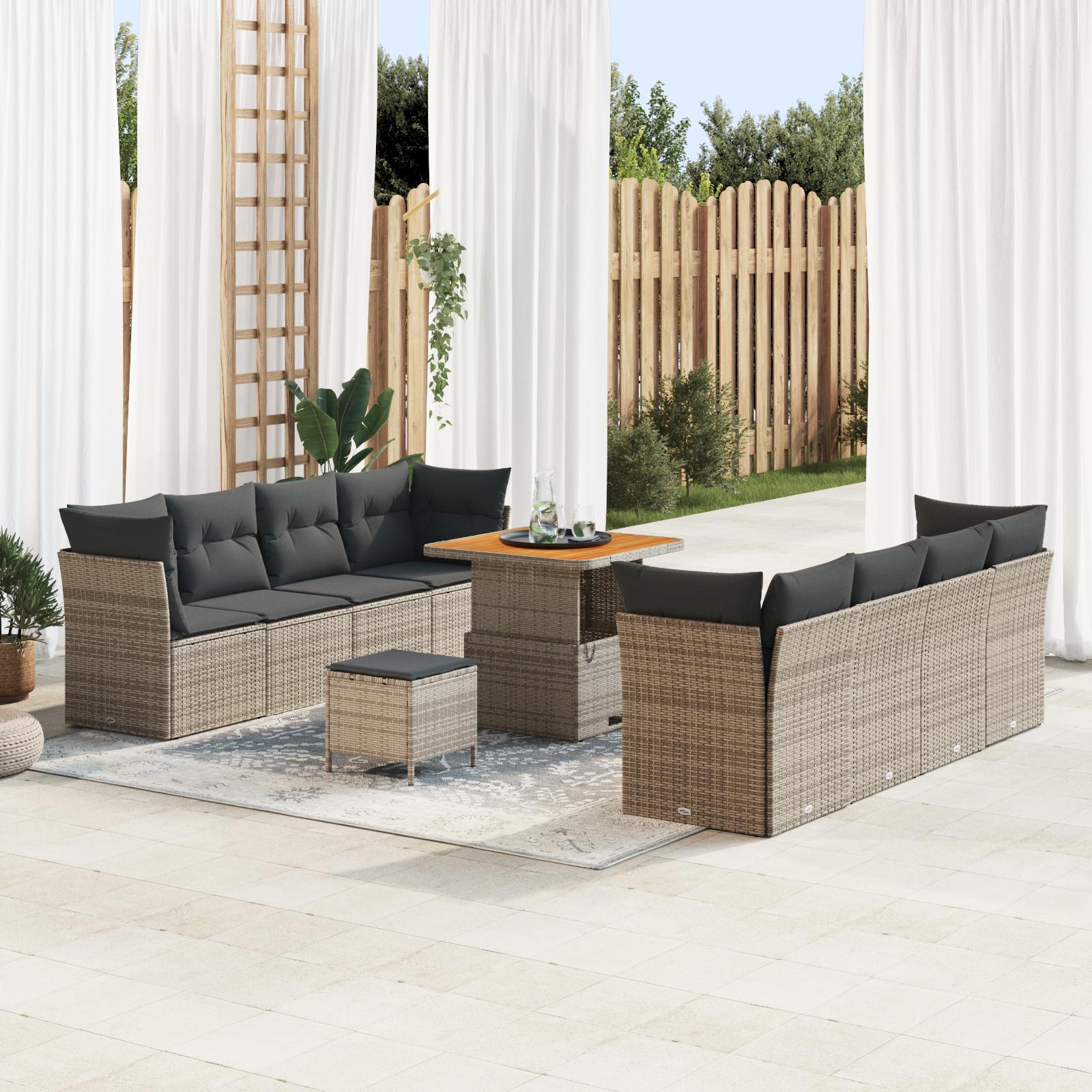 Havesofa Sæt med pude med opbevaring 11 stk Grå 80 x 80 x 71 cm