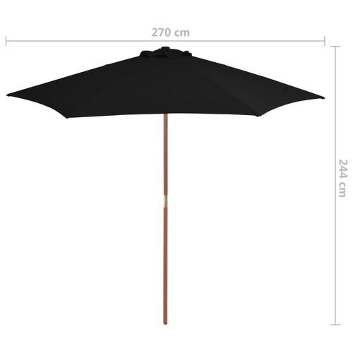 Parasol med træstang 270 cm sort