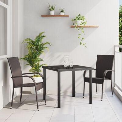 Have spisebordssæt 7 dele - sort polyrattan og pulverlakeret stål
