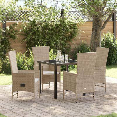 Have spisebordssæt i beige polyrattan med puder - 5 dele