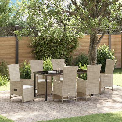 Have spisebordssæt i beige polyrattan med puder - 7 dele