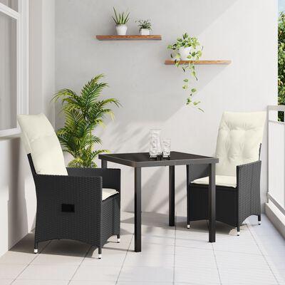 Have Spisebordssæt med pude 3 stk Sort Poly rattan