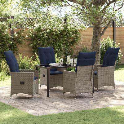 Bord- og stol sæt med pude 5 pcs Grå PE Rattan