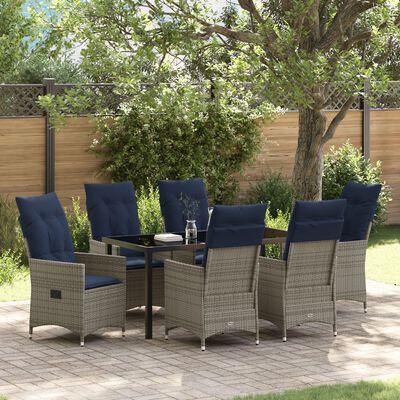 Bord- og stol sæt med pude 7 pcs Grå PE Rattan